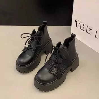 2024 Британский стиль ретро черные ботильоны для женщин весна осень 2024 новые платформы толстый каблук короткие сапоги высокие каблуки женская обувь 35