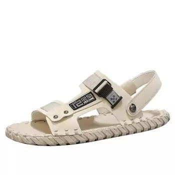2024 British Men s Trendy Shoes Anti Slip Wear-resistant Soles Versatile Home Slippers Daily Outdoor Casual Sandals for Men s 39 бежевый