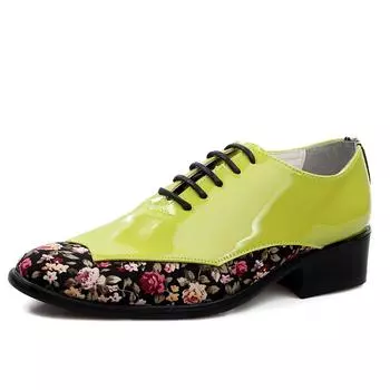 2024 British style Green Men s Casual Leather Shoes Fashion Print Formal Oxford Shoes For Men Designer High Heel Dress Shoes Men 38