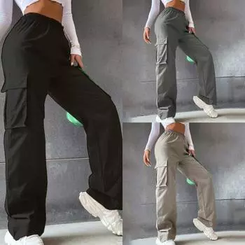 2024 Брюки без пояса с высокой талией, широкие брюки, прямые, свободные, темпераментные, повседневные брюки S чёрный