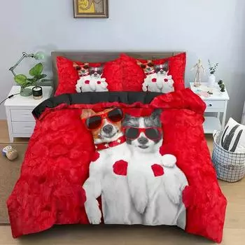 2024 Бульдог Собака Розы Комплект постельного белья Мальчики Девочки Твин Queen Size Пододеяльник Наволочка Кровать Взрослый US Queen(228x228cm