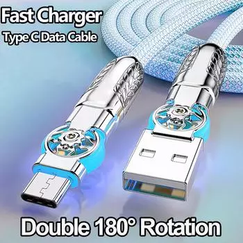 2024 Быстрая зарядка, вращение на 180 градусов, плетеный кабель для передачи данных из сплава USB A на USB Type C для Samsung S20 S22 S24 A54 Huawei Xiaomi 2M