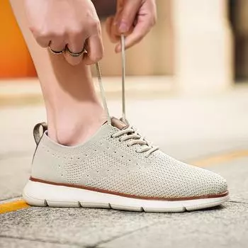 2024 Casual Shoes Breathable and Anti slip Walking Shoes Men s Outdoor Comfortable and Fashionable Lace up Running Shoes 39 бежевый