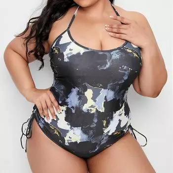 2024 Цельный купальник для женщин, купальник больших размеров, однотонный пляжный купальник с эффектом пуш-ап, Монокини с контролем живота, купальный костюм L чёрный