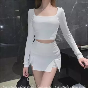 2024 Celebrity Style Black High Taly A-Line Юбка Брюки С Разрезом Для Женщин - Весна/Лето Повседневный Облегающий Покрой Medium белый