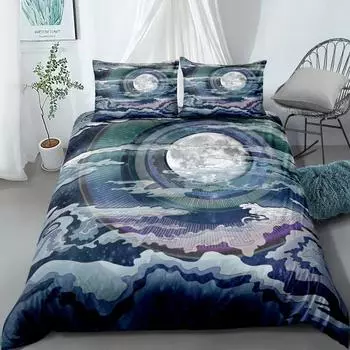 2024 Celestial Moon Myth Duvet Cover Set UK Single Double King US Twin Full Queen Size Anime Bed Linen Set EU single(135x200cm)