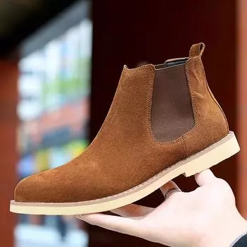 2024 Chelsea Boots Men Handmade Business Slip on Flock Pu Cowboy Boots Sapato Masculino Men Snow Boots Zapatillas Hombre 36 чёрный