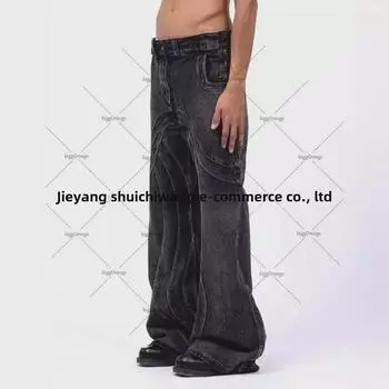 2024 Черно-серые микроклешевые джинсовые брюки 2X-Large чёрный/серый