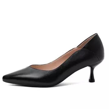 2024 черные кожаные удобные офисные профессиональные туфли на высоком каблуке женские туфли Мэри Джейн с подкладкой из овчины Туфли-лодочки 34