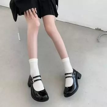 2024 черные женские летние мокасины на высоком каблуке Модные женские мокасины на толстой подошве Женские туфли на платформе из искусственной кожи Туфли Мэри Джейн 35 чёрный