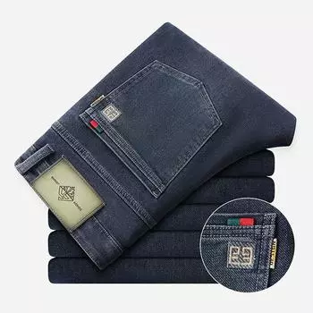 2024 Четырехсезонные Носимые Новые Синие Джинсы Облегающие Прямые Мужские Эластичные Повседневные Брюки Брюки 28