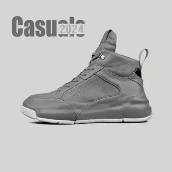 2024 Четырехсезонные новые высокие повседневные дышащие студенческие кроссовки для скейтбординга из искусственной кожи, модная вулканизированная обувь для мужчин 39