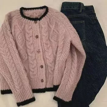 2024 Chic Pink Women s Knitted Cardigan Sweater for Autumn and Winter XS 37.5-42.5 kg