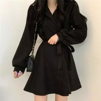 2024 Chic Women s Autumn/Winter High-end Belted Waist Skirt Dress L: Bust 105-120 cm