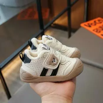 2024 Children Casual Plush Shoes for Girls Boys Winter New Fashion Korean Style Soft Sole Anti-slippery Versatile Chic Warm Shoe 16 чёрный