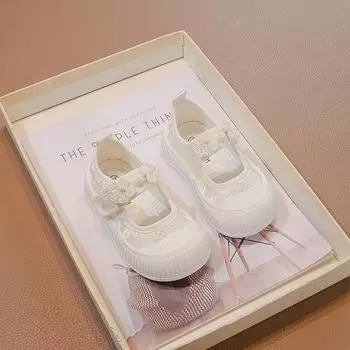 2024 Children Casual Shoes for Girl Autumn New Fashion Soft Bottom Anti-slippery Anti-slippery Chinese Knot Versatile Chic Flats 21 бежевый