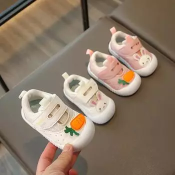 2024 Children Casual Shoes for Girls Autumn New Fashion Korean Style Cute Rabbit Anti-slippery Learning Walking Air Mesh Shoes 16 белый