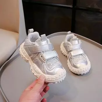 2024 Children Casual Sneakers for Girls Autumn New Fashion Soft Bottom Anti-slippery Outside Korean Style Chic Air Mesh Shoes 27 серебряный