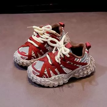 2024 Children Casual Sneakers for Girls Boys Winter New Fashionable Korean Style Soft Bottom Anti-slippery Versatile Warm Shoes 27 красный