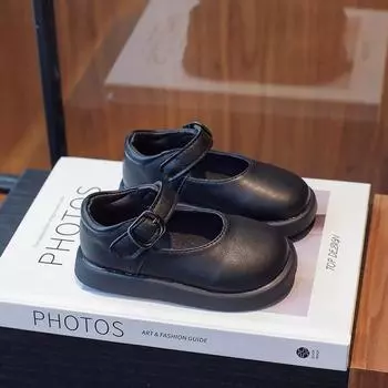 2024 Детские кожаные туфли для девочек Осень Новая мода Элегантная мягкая подошва Однотонные в корейском стиле Туфли принцессы Универсальные 23 чёрный