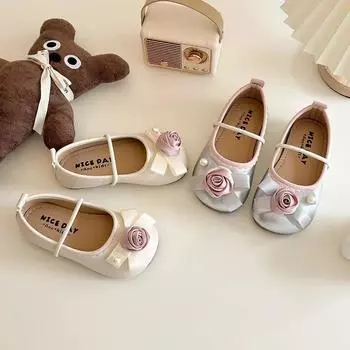 2024 Children Leather Shoes for Girls Autumn New Fashion and Comfortable Soft Comfortable Sweet Princess Korean Style Chic Flats 23 бежевый