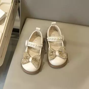 2024 Children Leather Shoes for Girls Autumn New Fashion Korean Style Soft Bottom Sweet Bowtie Anti-slippery Versatile Chic Shoe 20 коричневый