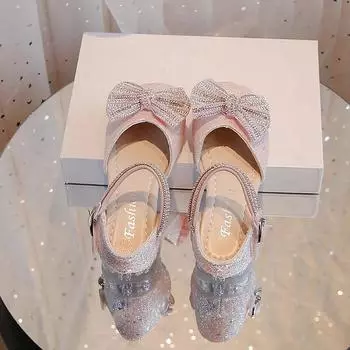 2024 Children Leather Shoes for Girls Spring Autumn New Fashion Sweet Bowtie Soft Comfortable Princess Chic Party Dress Shoes 26 бежевый