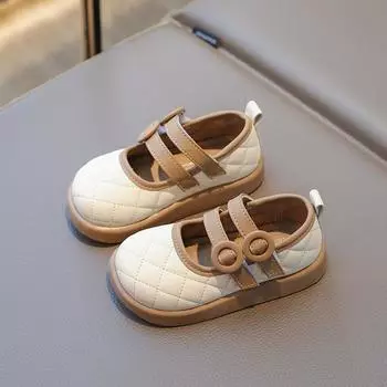 2024 Children s Leather Shoes for Girls Spring Autumn Patchwork Toddlers Casual Shoes Fashion Versatile Kids School Single Shoes 22 бежевый