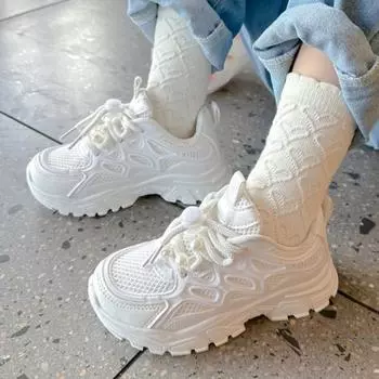 2024 Детские кроссовки Весна Осень Сетчатые Массивные Белые Кроссовки для Детей Девочек Модные Универсальные Кроссовки Для Школы Малышей 26 фиолетовый