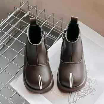 2024 Children Short Boots for Girls Autumn Winter New Fashion Korean Soft Anti-slippery Casual Versatile Keep Warm Leather Shoes 23 чёрный