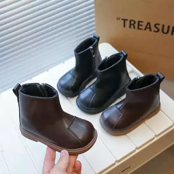 2024 Children Short Boots for Girls Winter New Fashion British Style Soft Bottom Anti-slippery Casual Versatile Chic Trendy Shoe 22 чёрный