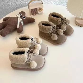 2024 Children Snow Boots for Girls Winter New Fashion Princess Korean Style Soft Bottom Anti-slippery Versatile Chic Warm Shoes 21 бежевый