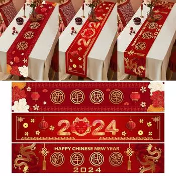 2024 Chinese New Year Table Cloth Red Festive Dinning Table Cover Tablecloth for Home Chinese Spring Festival Party Decor