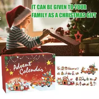 Рождественский адвент-календарь 2024 года, набор деревянных строительных игрушек, креативный строительный блок для рождественской елки B