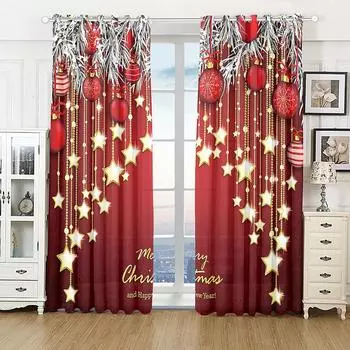 2024 Christmas Curtains for Living Room Sunshade Curtains for The Bedroom Aesthetic Decoration Snowflake drapes Para La Sala 135W165H(CM)53x65in&Hook