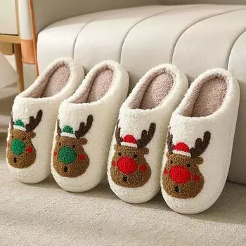 2024 Christmas Men s and Women s Indoor Warm Cotton Slippers for Home and Home, Unisex Slippers for Casual Warm Couple Slippers 36 зелёный