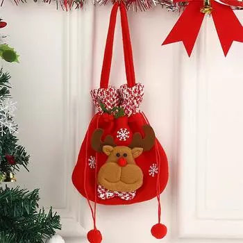 2024 Christmas Santa Sack Children Xmas Gifts Candy Stocking Bag Exquisite Santa Claus Printed Linen Christmas Candy Bag 23x20cm