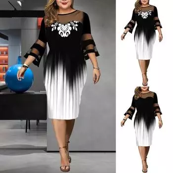 Классическое элегантное платье 2024 года с расклешенными рукавами 3/4, длиной до середины икры, универсальное XL чёрный