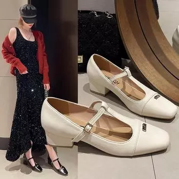 2024 Классические женские туфли на высоком каблуке, роскошные брендовые балетки с пряжкой, простые и универсальные туфли на низком каблуке 35 абрикосовый