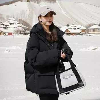 2024 cotton padded clothes autumn winter new loose thickened down cotton-padded clothes bread version age-reducing cotton-padded jacket tide M чёрный