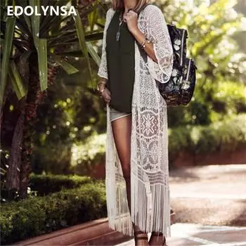 2024 Cover ups Пляжные платья Кружевной халат Пляжная накидка Saida Longa Пляжная туника Парео Бикини One Size белый