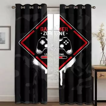 2024 Creative Gamer Curtains for Boys Bedroom Gaming Room Decor Window Curtains Playing Video Game Window Drapes 2panels W50H60(CM)x2PCS&Hook