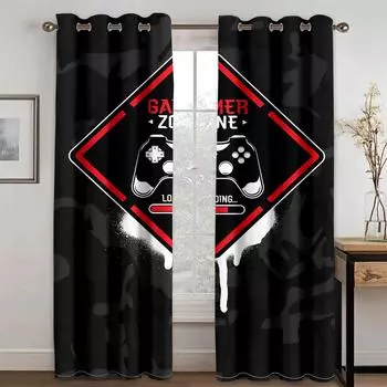 2024 Creative Gamer Curtains for Boys Bedroom Gaming Room Decor Window Curtains Playing Video Game Window Drapes 2panels W50H60(CM)x2PCS&Hook