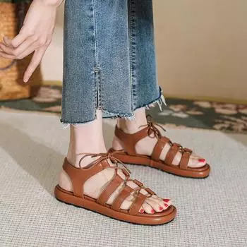 2024 Cross Tie Roman Flat Sandals Женские сандалии с открытым носком Удобные повседневные тапочки Для девочек-студенток Sandalias De Mujer Пляжные сандалии 35 абрикосовый