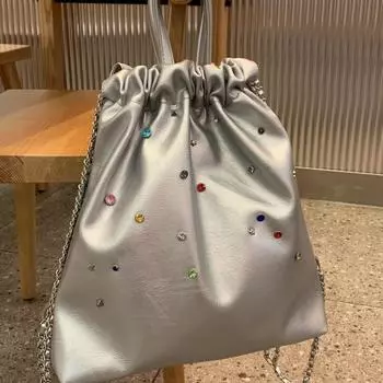 2024 Цветная сумка-цепочка с драгоценными камнями, универсальный матовый флисовый рюкзак с завязками на шнурке, милый маленький рюкзак для девочек розовый