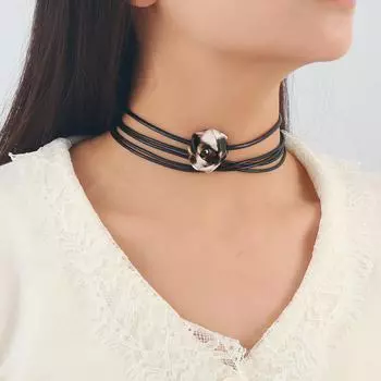 2024 Цветочно-леопардовый принт колье-чокер для женщин чёрный