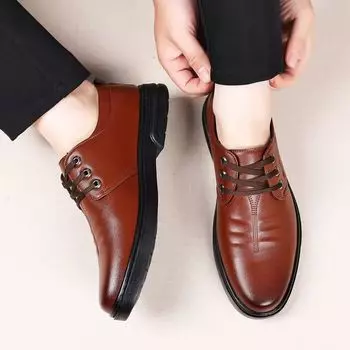 2024 Dad Leather Shoes Men s Dress Business Premium Casual Groom Wedding Fashion Trend Black Men s Shoes 39 чёрный