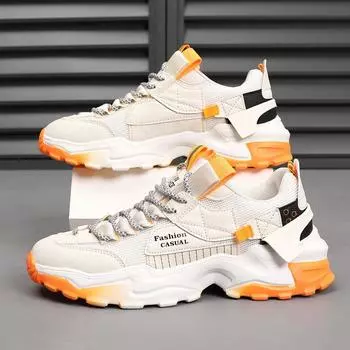 2024 Дешевые популярные мужские кроссовки для отдыха на открытом воздухе, модные оранжевые мужские повседневные туфли, удобные дышащие сетчатые туфли на платформе для мужчин 40