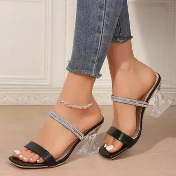 2024 Design Silver Serpentine Sandals Women Crystal Strange High Heel Peep Toe Ankle Buckle Strap Wedding Party Shoe 36 чёрный