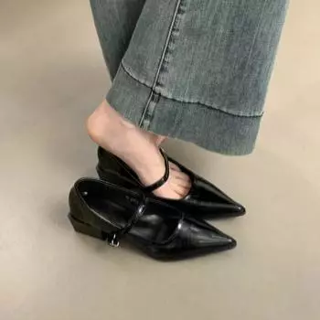 2024 Designer Black Thick Heel Mary Jane Shoes Women s Shoes New Versatile Pointed Shallow Mouth High Heels Commuter Shoes 35 чёрный